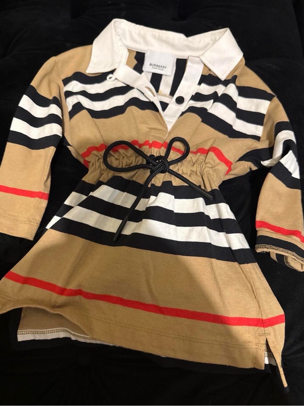 Burberry Striped Beige, Black & White Polo dress for 9-12 month